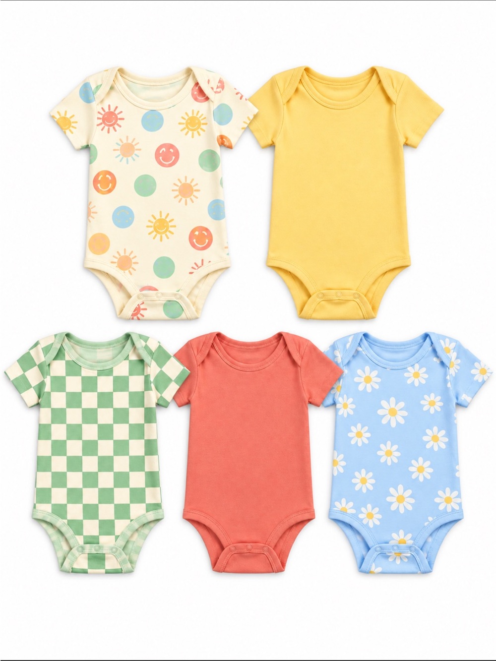 MEMBERS MARK 5 Pack Organic Cotton Body Suits Short Sleeve Snap Closure Tag Free